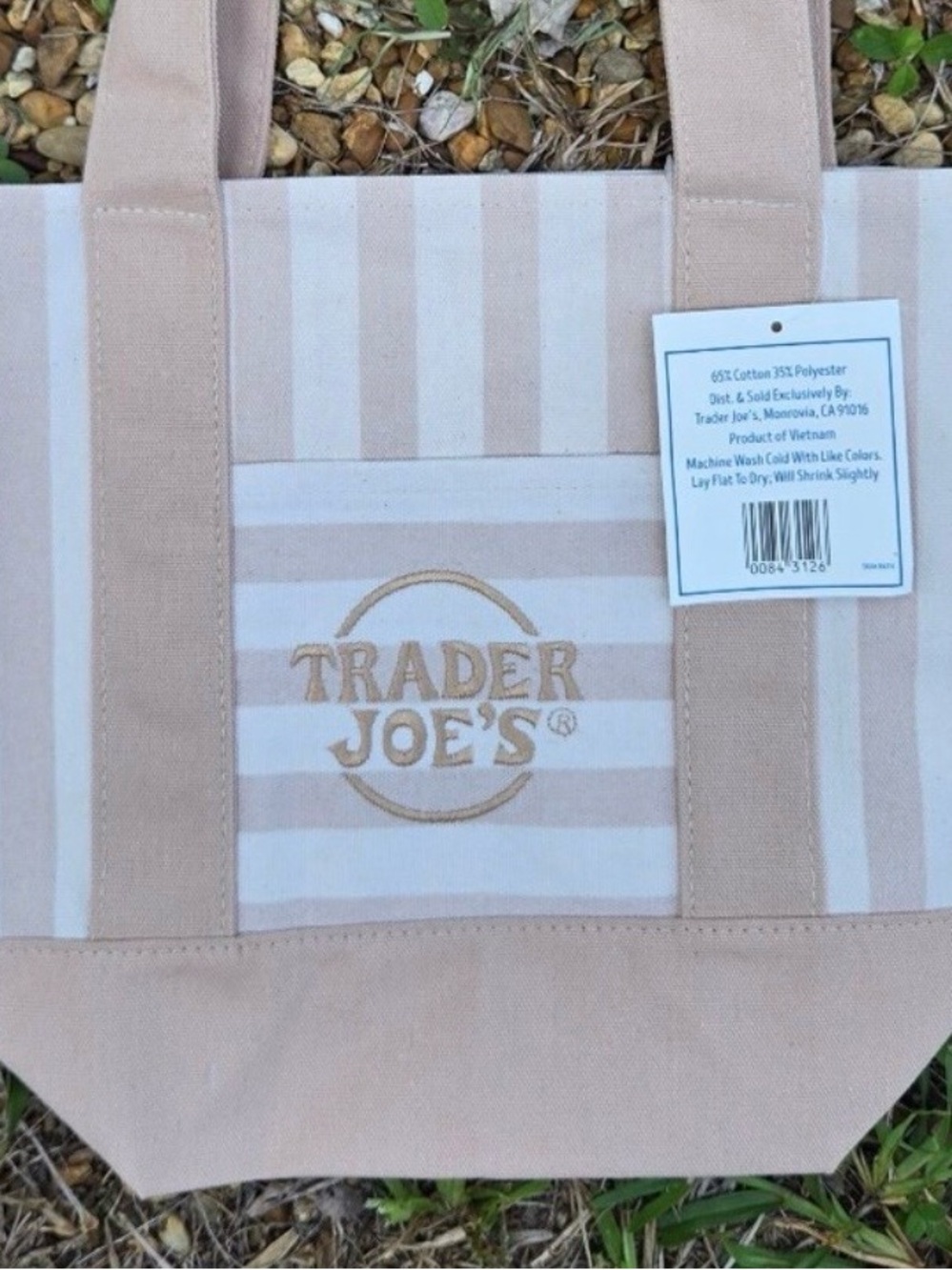 Trader Joe's Striped Canvas Tote Bag NWT Limited Edition DESERT SAND